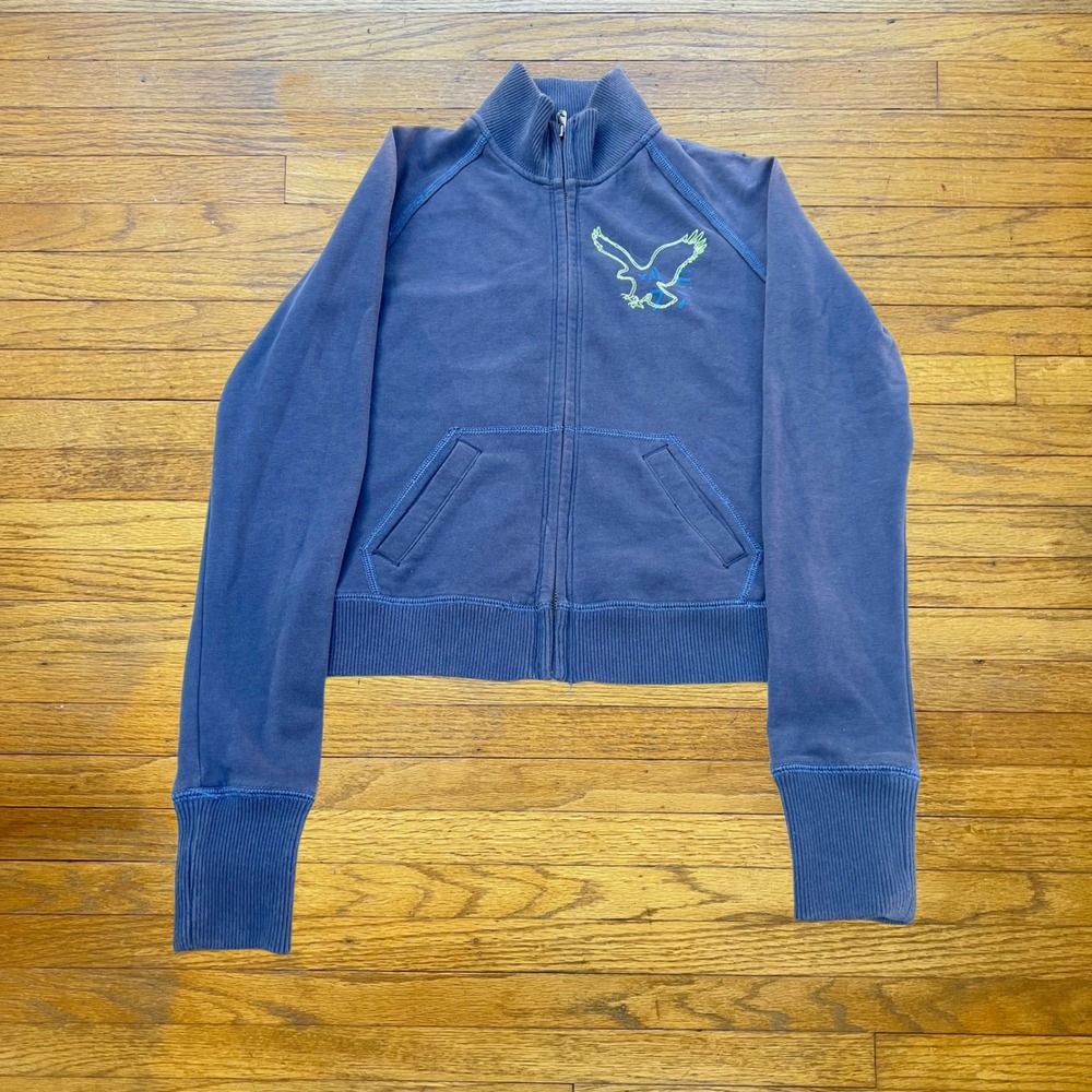 American Eagle Outfitters Vintage Full Zip Fleece Sweatshirt Blue Small 1977